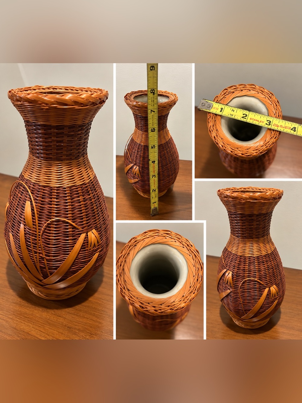 Source Unknown Woven Vase in Brown and Tan